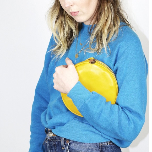 New Clare V. Maison Yellow Leather Circle Clutch - Picture 2 of 8